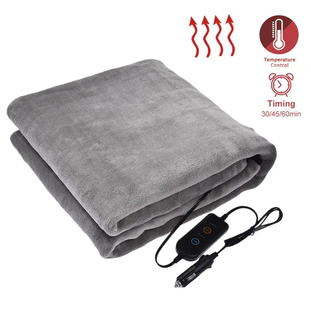 

12V Car & Timed Temperature Control Heating Blanket Current Protection Gray Flannel Large Size Digital Display Electric Blanket