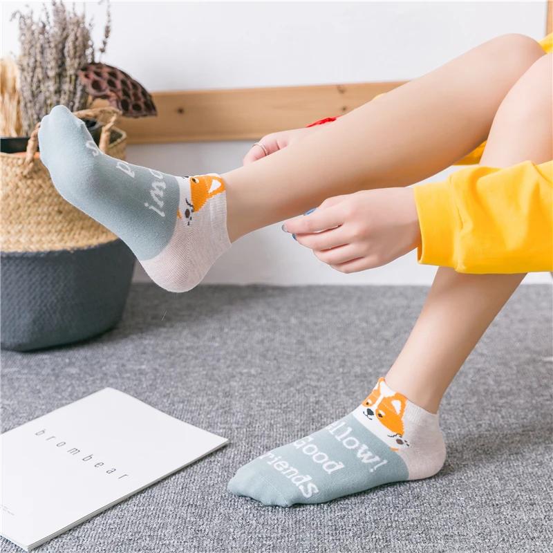 Носки до щиколотки с изображением животных из мультфильма Hellow Good Friends милые носки