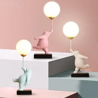 Cartoon Animal Bear Table Lamp with 3D Resin Moon Night Light Lampshade G9 Bulb White Blue Pink Children Girl Bedroom Resin