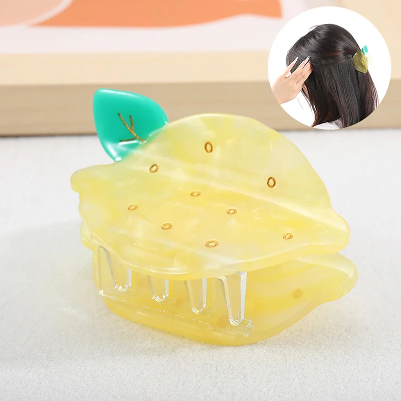 

1PC Cute Lemon Acrylic Hair Claws Creative Fruit Hair Clips Hair Accessories for Women Ponytail Grab Clips Sweet Shark Clips