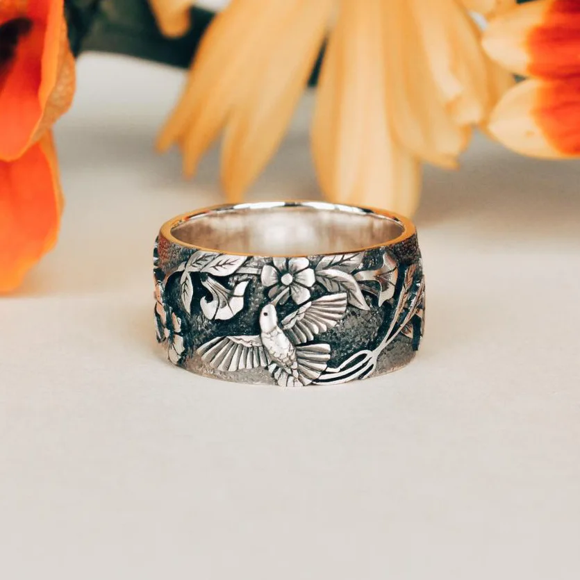 

2020 new fashion Retro Chrysanthemum bird Jewelry ring for women man engagement wedding Valentine's day gift ring