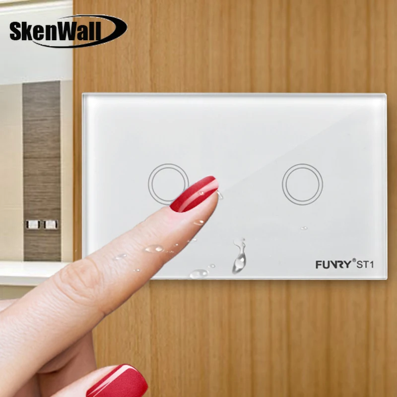 2Gang Wall Light Remote Control Black Touch Switch Luxury Crystal Glass Panel Led 110-240V 120*73*34mm US Standard | Обустройство