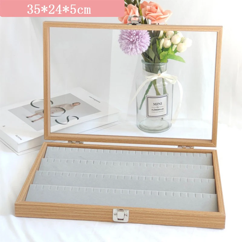 

Transparent Lid Jewelry Box Wooden Storage Box Grid Jewelry Tray Showcase Lockable Jewelry Storage Organizer Earrings Necklace