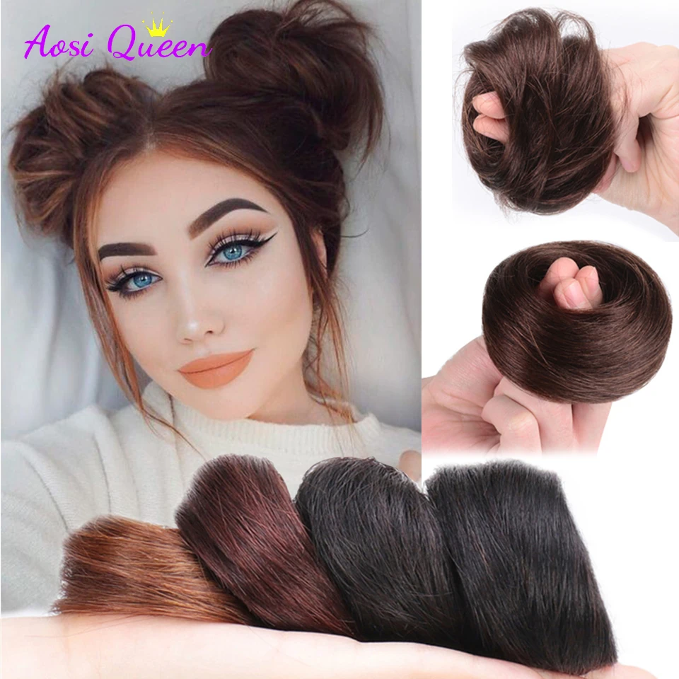 AS Synthetic Chignon Messy Scrunchies Elastic Band Hair Bun Straight Updo Hairpiece High Temperture Fiber Natural Fake Hair