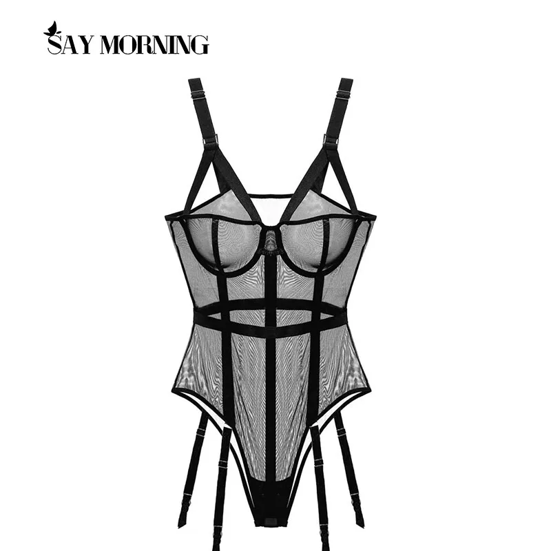 

SAY MORNING Sexy Corset Lingerie Bustier Erotict Women Lace Push Up Bra Adjustable Shoulder Strap Plus Size Underbust Corselet