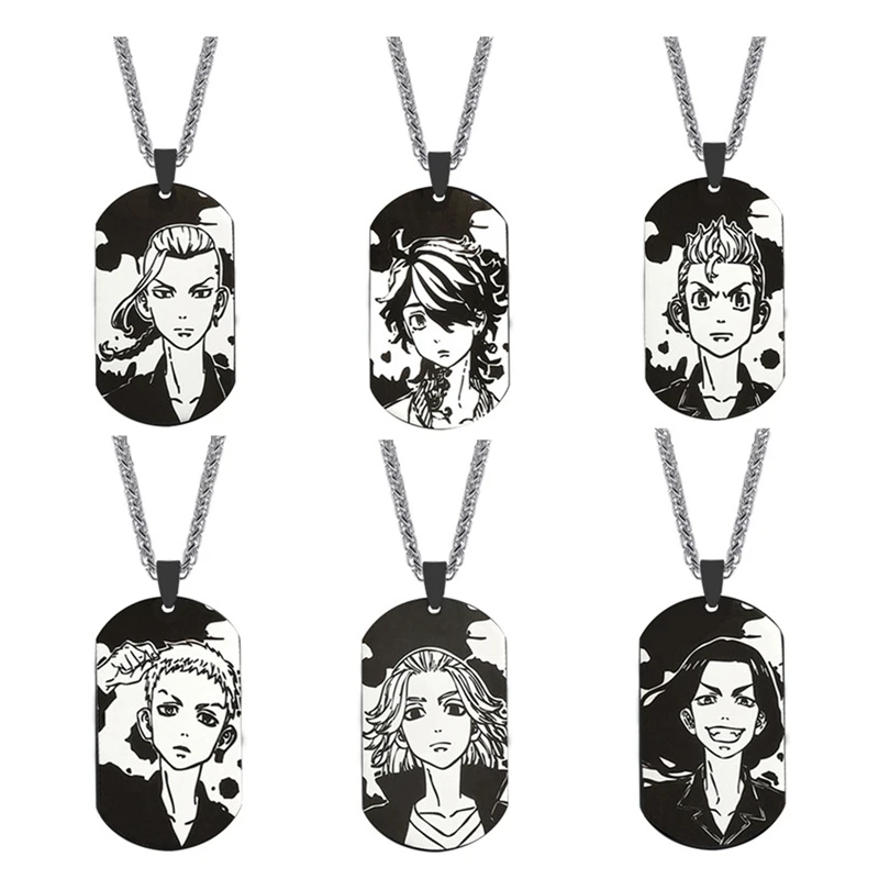 Anime Tokyo Revengers Pendant Necklace Stainless Steel Dog Tag Cartoon Character Kazutora Hanemiya Photo Necklaces Cos Gift