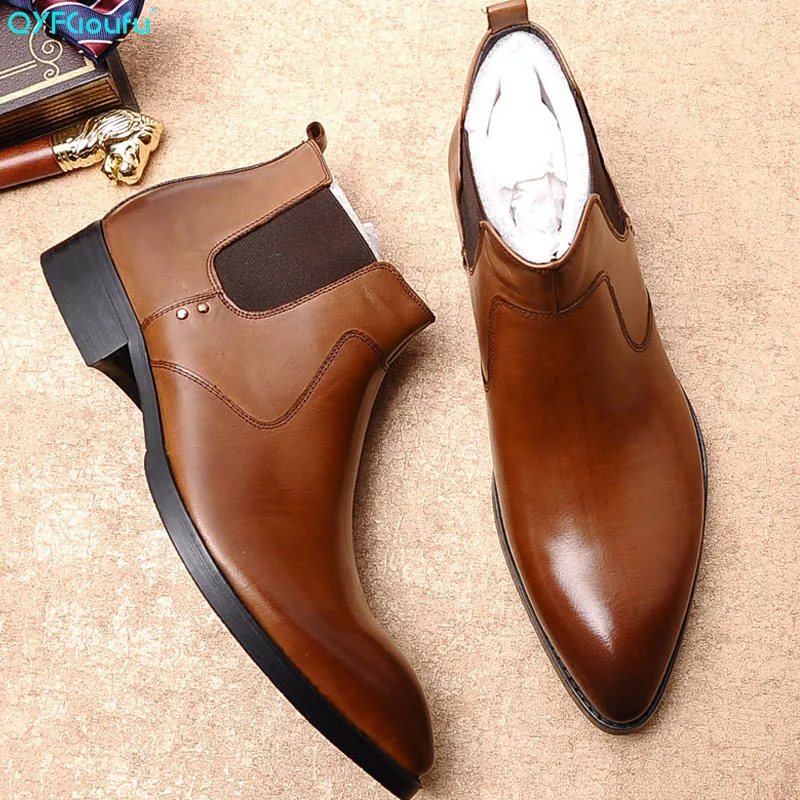 QYFCIOUFU/новые ботинки Челси Мужские модные ботильоны из натуральной кожи Цвет