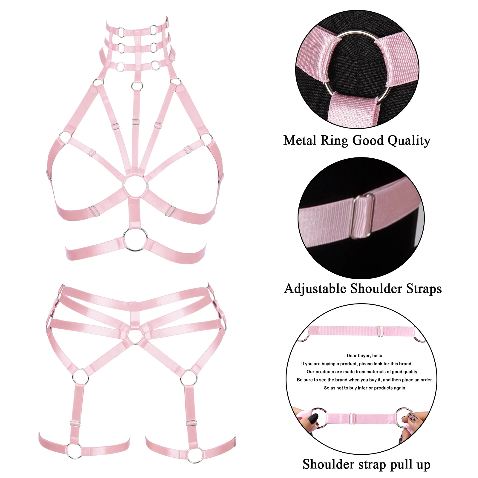 

Pink Bondage Full Body Set Harness For Women Gothic Style Sexy Ladies Fetish Lingerie Suspender Belt Festival Clothing Rave