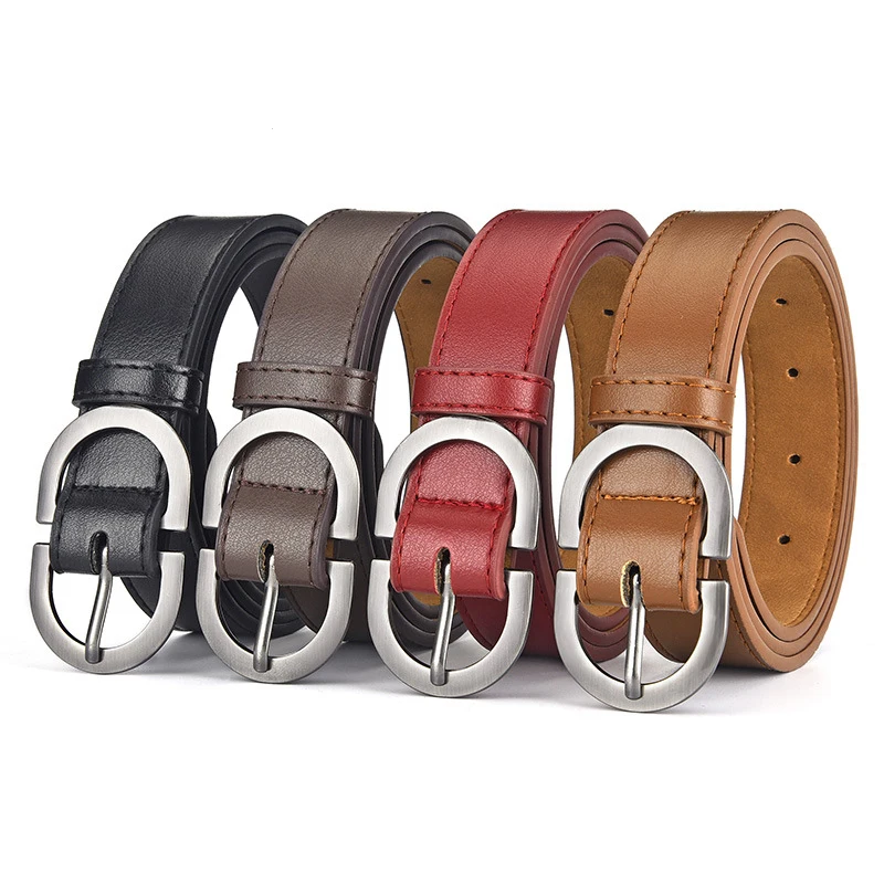 

Women Fashion Big Double Ring Circle Metal Buckle Belt Wild Waistband Ladies Wide Leather Straps Belts for Leisure Dress Jeans