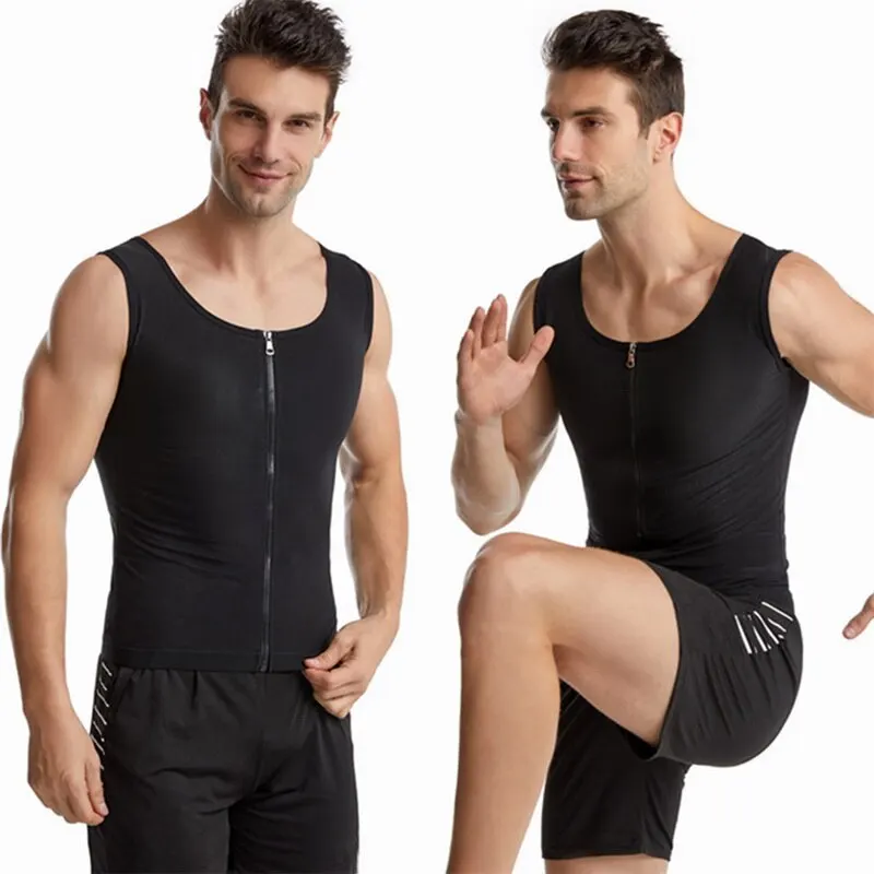 

Hot Men Body Shaper Weight Loss Fat Burning Silver-Coated Zipper Corset Belly Slimming Waist Shape Sauna Workout Vest