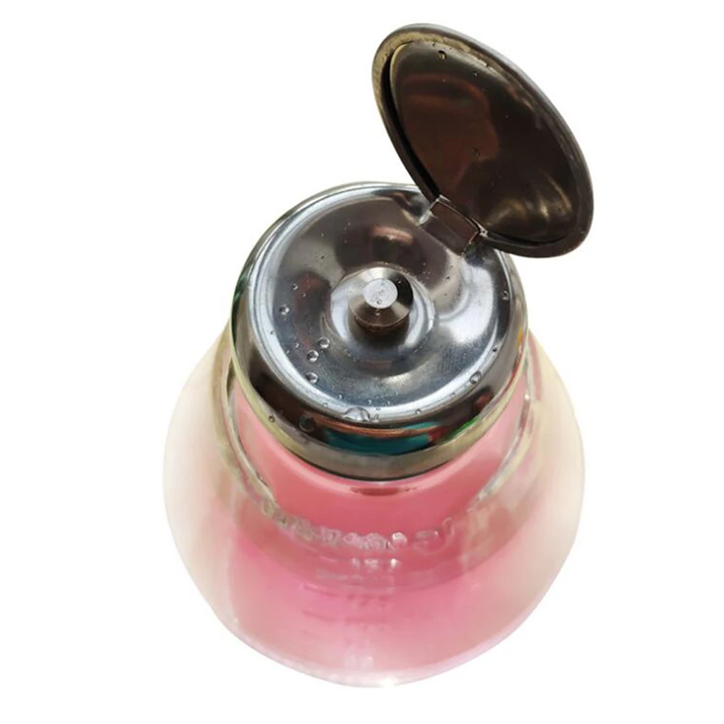 180ml Glass Push Down Empty Press Bottle Alcohol Acetone Pump Dispenser Vials for Nail Polish and Makeup Remover Silver Top Cap | Красота и