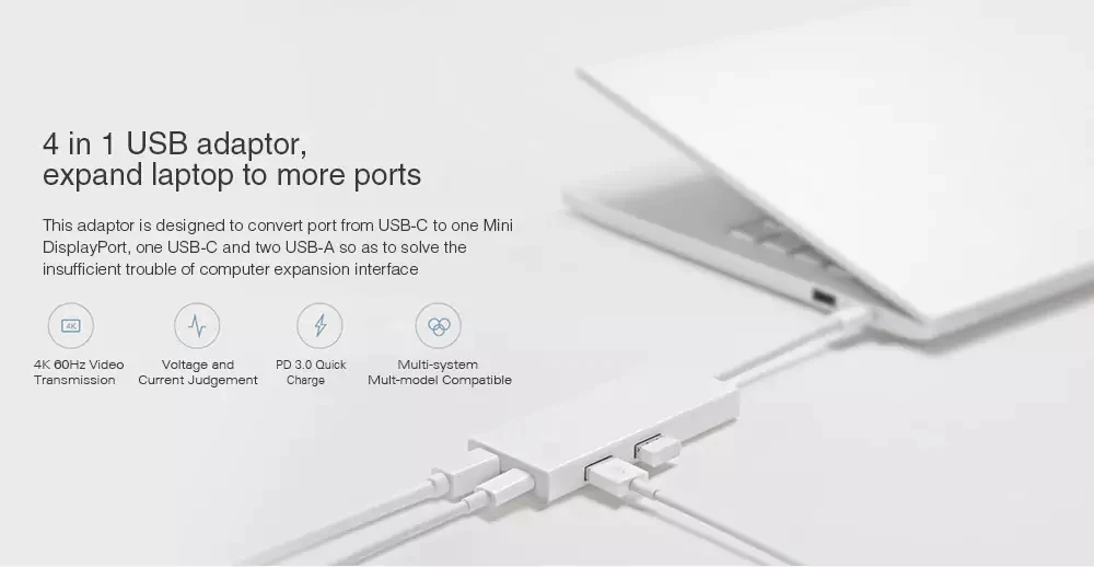 Xiaomi usb type-C к Mini DisplayPort адаптер 4K 60Hz USB-C к Mini DP3.0 конвертер быстрой зарядки для ноутбука Apple MacBook xiaomi
