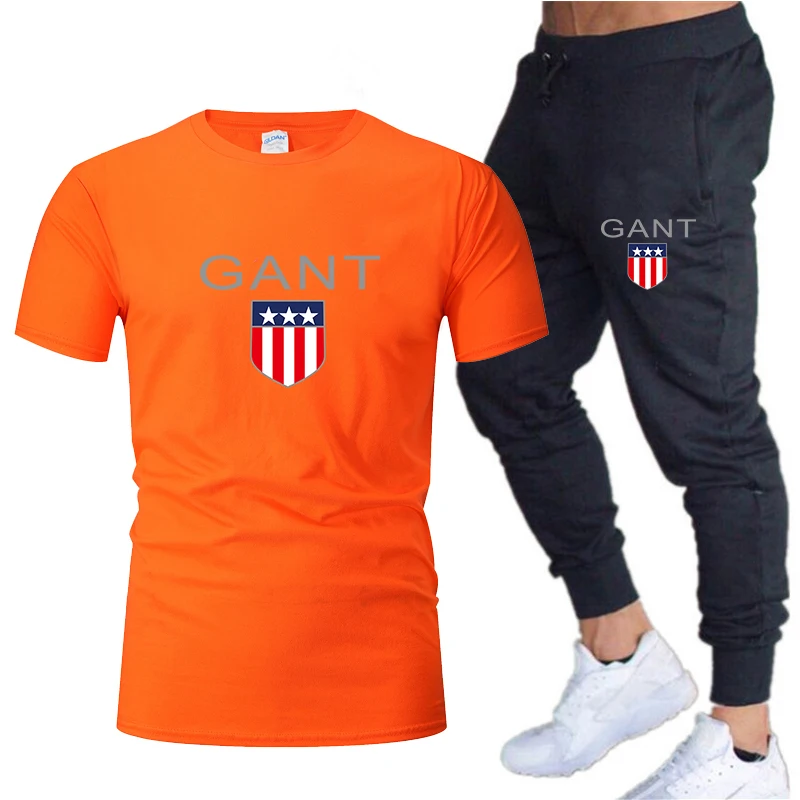

2021 Men's Casual Suit Top Men's Printed Sports Suit Cotton T-Shirt+Sports Trousers Two-Piece High Quality Brand Running Suit