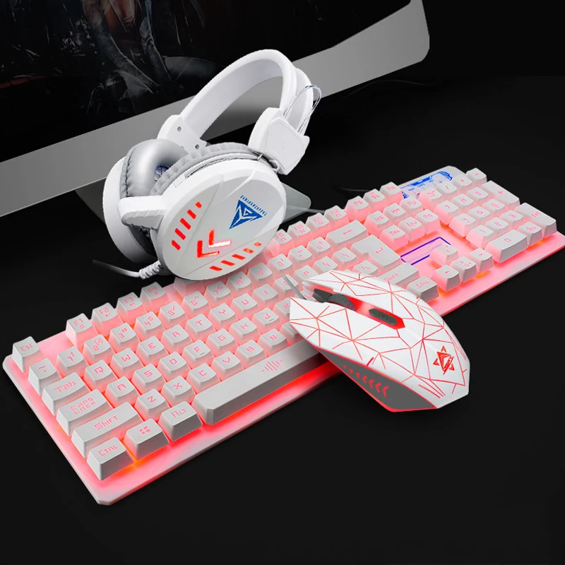 Игровая клавиатура мышь гарнитура коврик для мыши 1600DPI водонепроницаемая