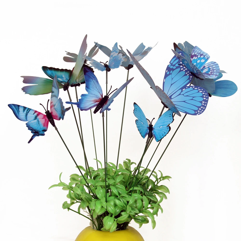 

12pcs Butterfly Stakes Outdoor Yard Planter Flower Home Vase Decor Art Simulation Plunger Gardening Ornaments Artificial Grass