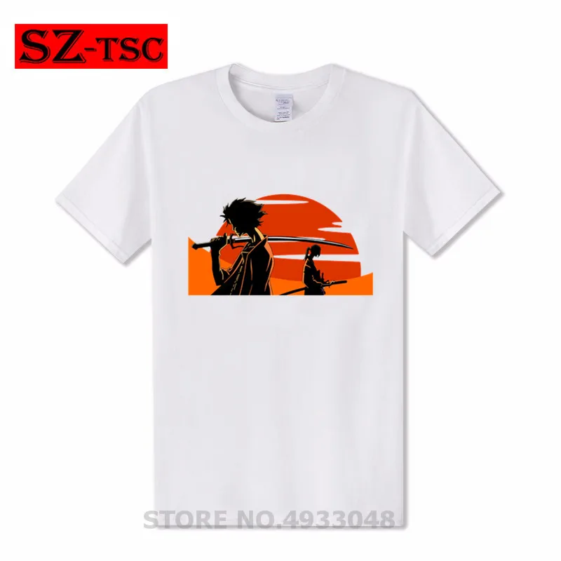Мужская футболка Забавные футболки самурайский шамплоо аниме Муген и Цзинь