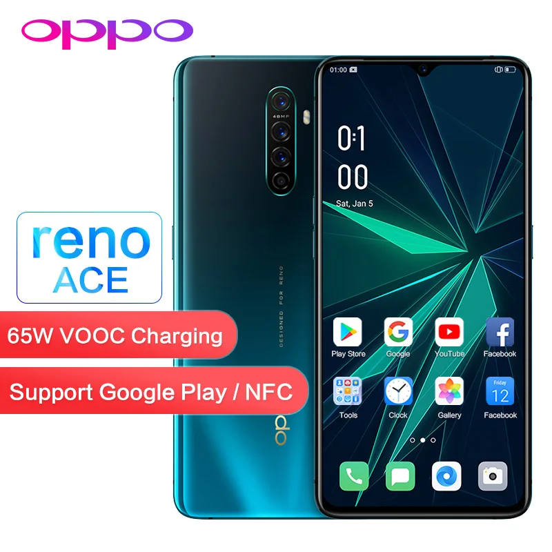 Оригинальный игровой экран OPPO Reno Ace 90 Гц Поддержка NFC Google Play глобальная ПЗУ OTG 8 Гб