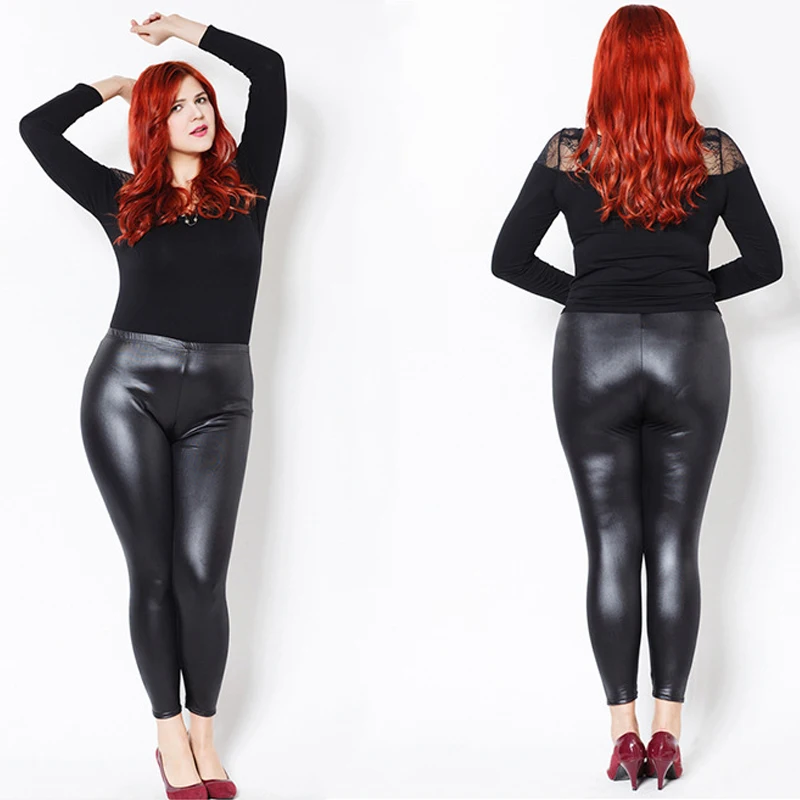 XL-6XL осенние женские узкие брюки из искусственной кожи повседневные леггинсы