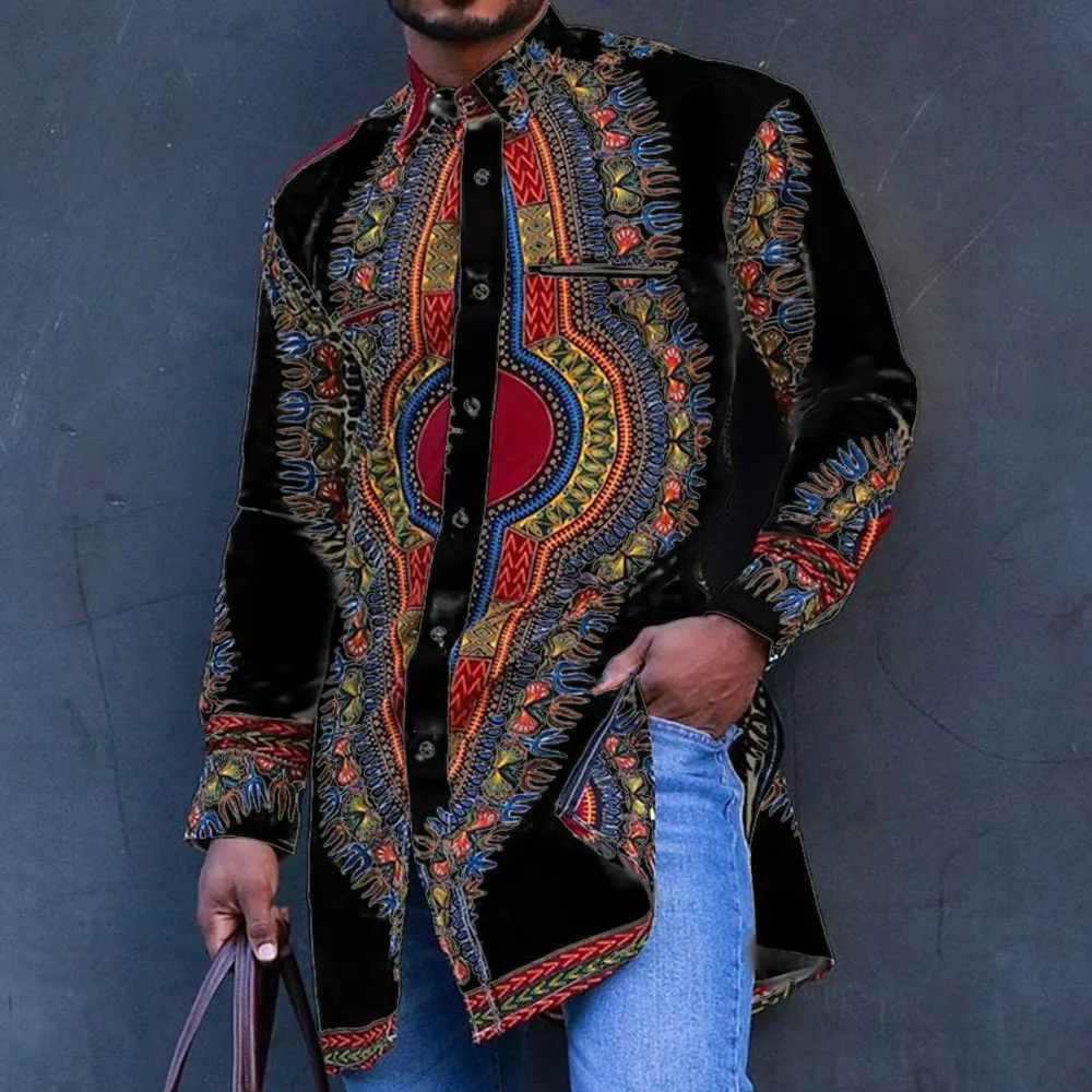 Африканская Мужская рубашка 2020 лето осень цифровая печать шаблон с длинным