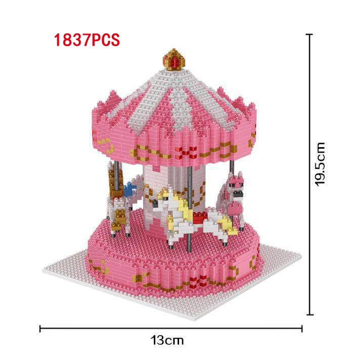 

Funny Amusement park Carousel micro diamond block merry-go-round building bricks nanobricks DIY assemble toys for children