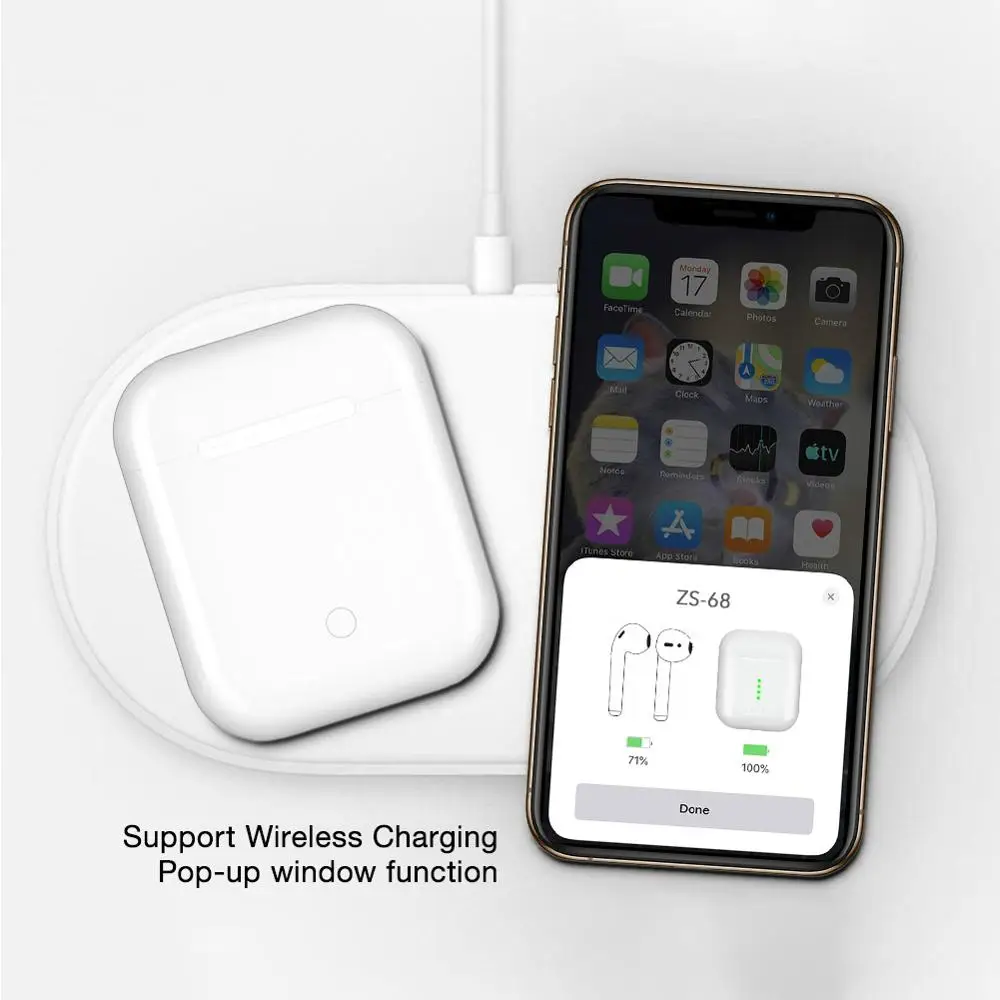 ZS68 TWS беспроводные наушники 1:1 размер Bluetooth Airbuds Поддержка беспроводной зарядки