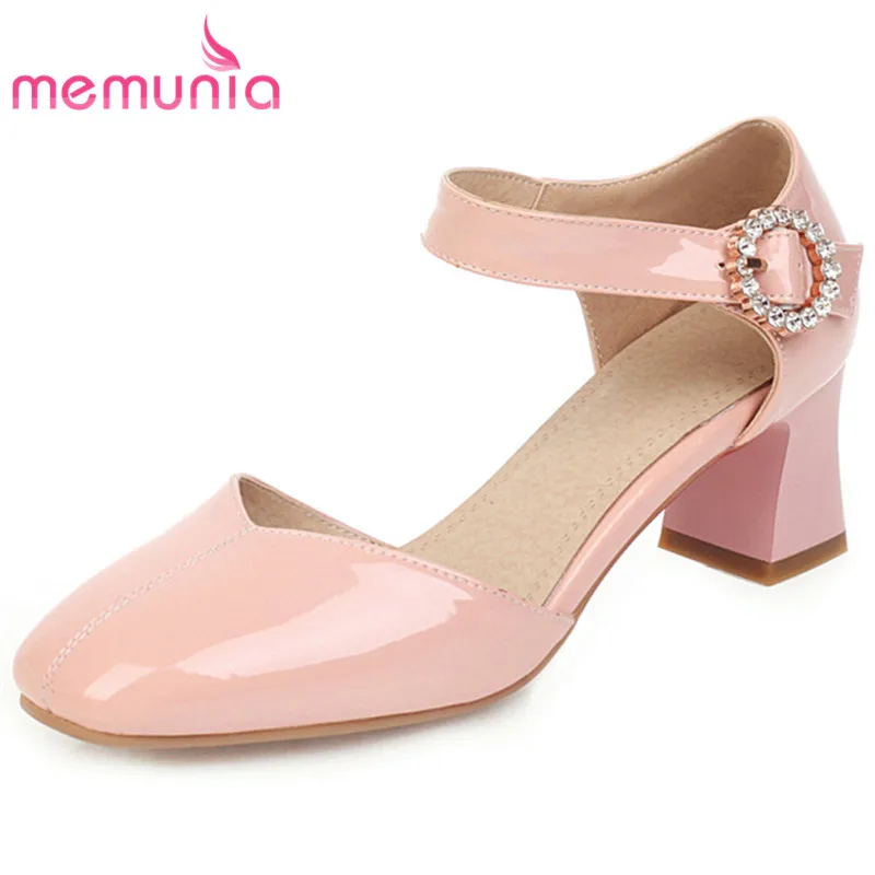

MEMUNIA 2020 new arrive pumps women shoes buckle crystal sweet summer shoes square heel comfortable party beach shoes woman