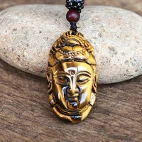 new buddhist guanyin avatar natural tiger eye stour jade carved buddha pendant lucky energy necklace fashion jewelry accessories