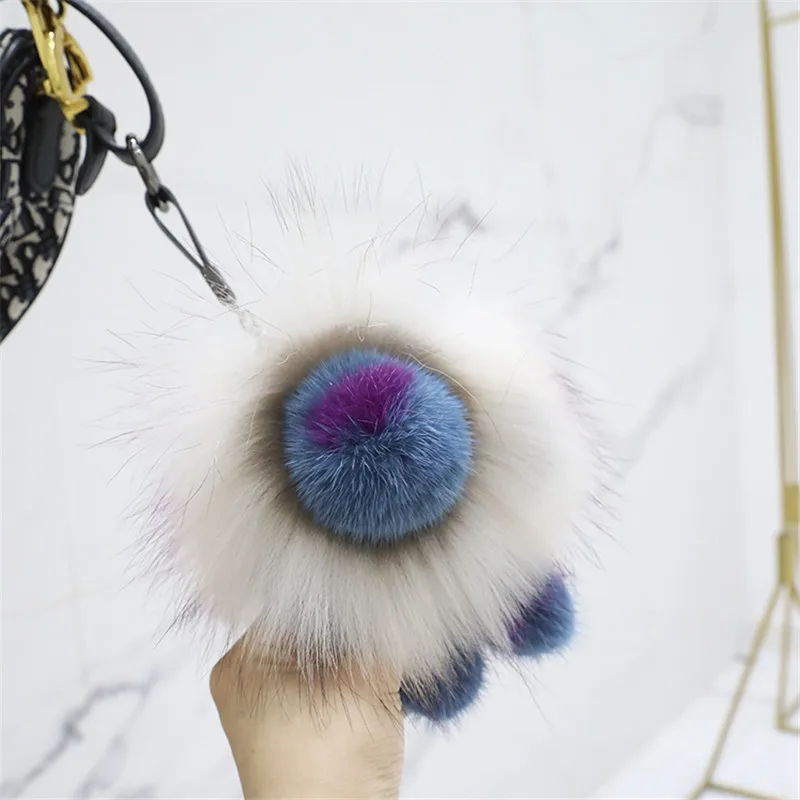 Пушистый настоящий норковый мех кулон милый Синий Лев женская сумка висячий