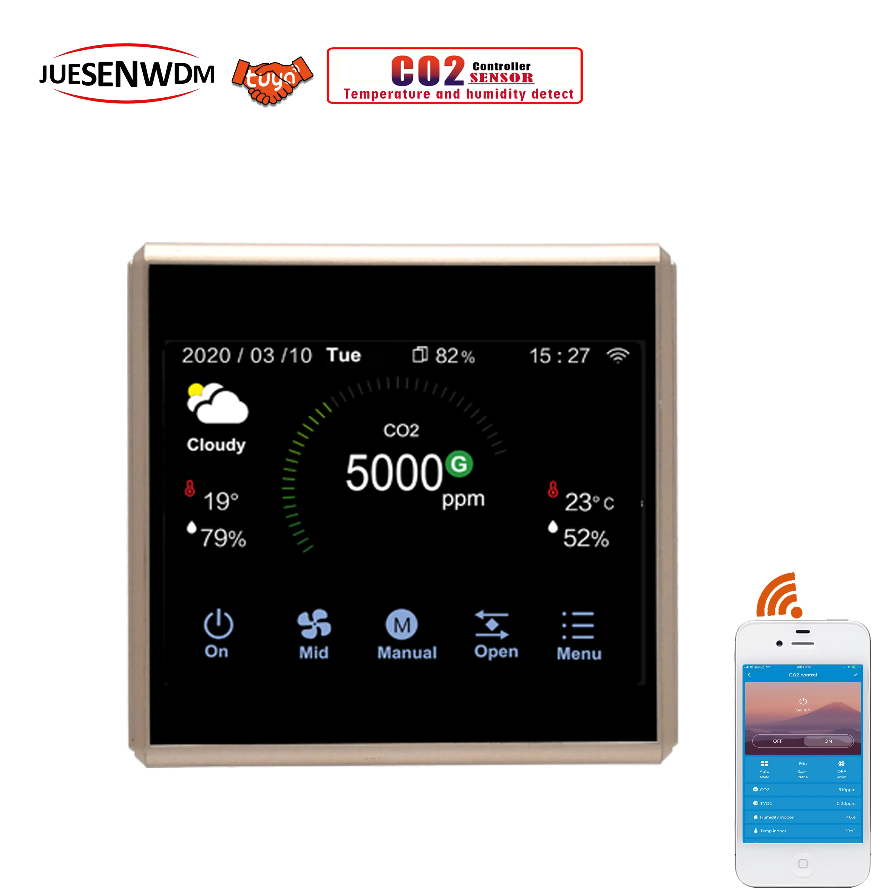 Wifi цветной сенсорный монитор качества воздуха с приложением TUYA CO2 для системы