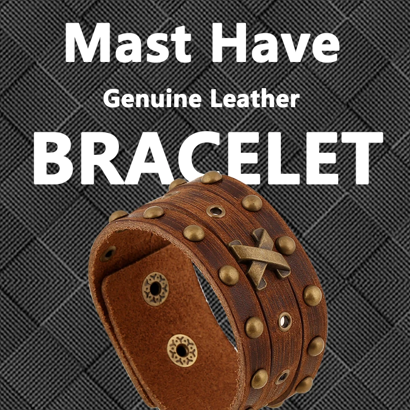 Женский Мужской Браслет из натуральной кожи широкий браслет на запястье с