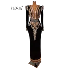 Floria черное марокканское кафтан 2021 женское вечернее платье с вышивкой кристаллами и бусинами с длинным рукавом и V-образным вырезом