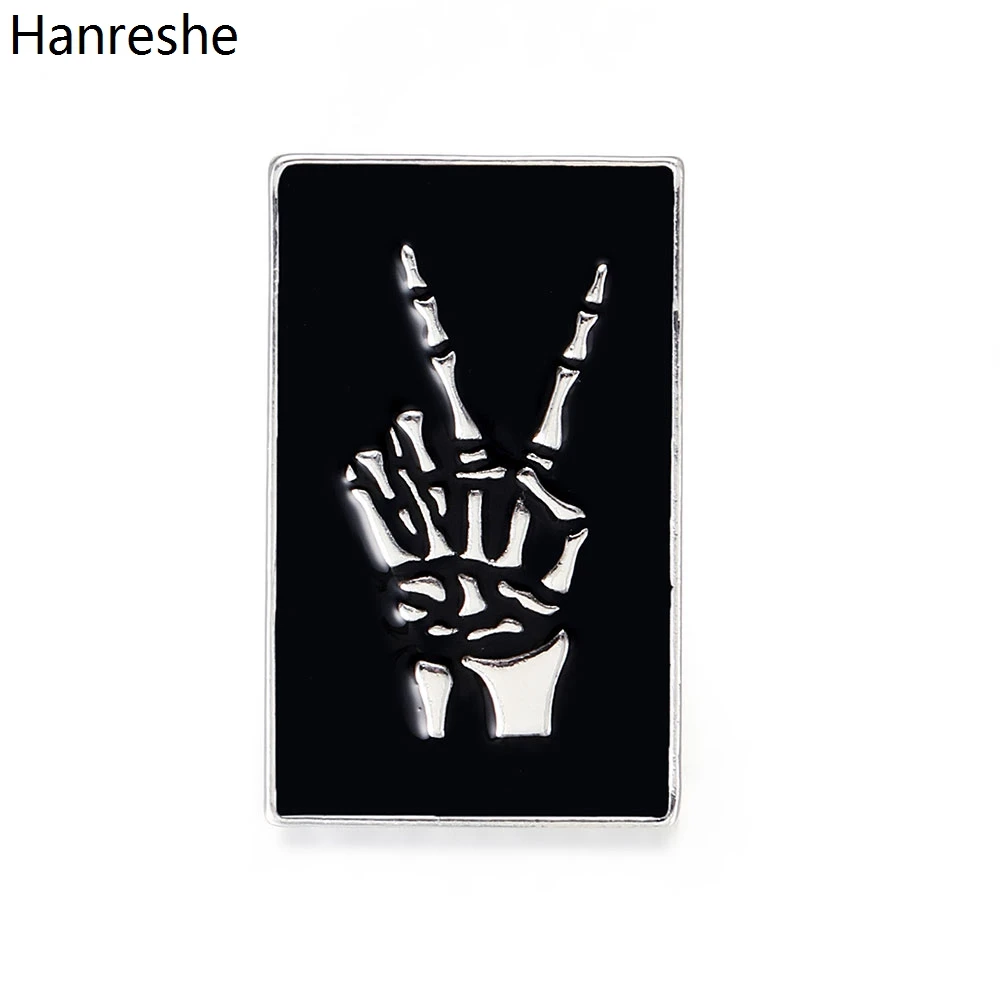 Модная забавная эмалированная брошь с черепом на пальце черный цвет белая кость