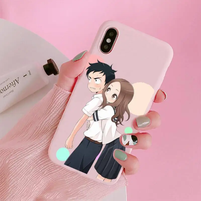 

Anime Teasing Master Takagi-san Phone Case Candy Color Pink for iPhone 11 pro XS MAX 8 7 6 6S Plus X 5S SE 2020 XR