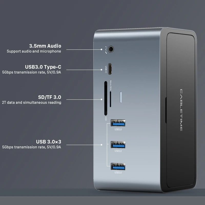 Док станция CABLETIME 18 в 1 USB HDMI DP RJ45 SD/TF|USB-хабы| |