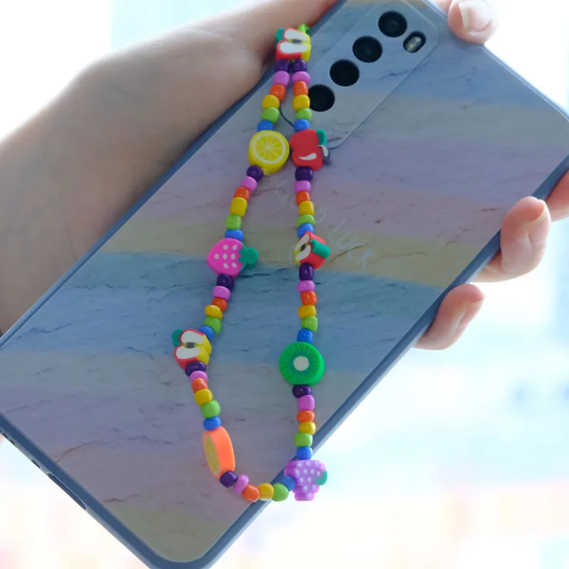 2021 New Colorful Rice Beads Mobile Phone Chain Female Cute Soft Pottery Fruit Beaded Hanging Jewelry Accessories |