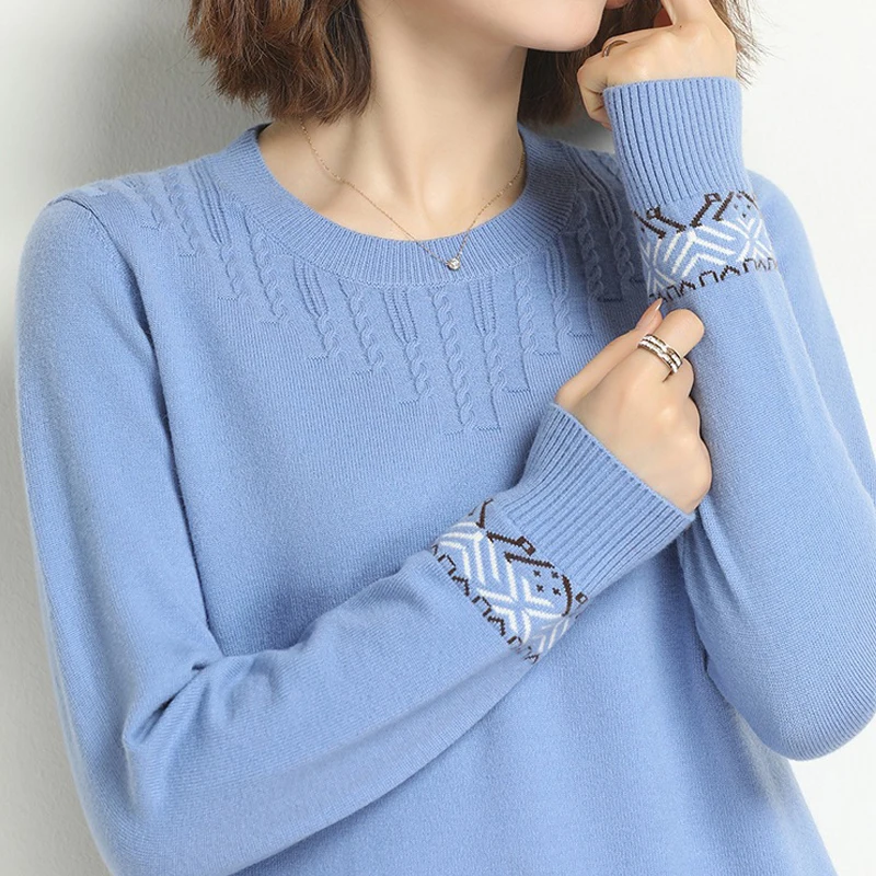 

2020 Women's Autumn Basic Sweaters Office Ladies Print Loose Sping Female Pullovers Knitted o Neck Casual Jumpers Woman Clothing