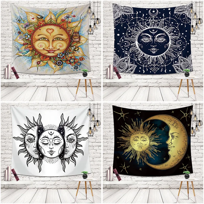 

Psychedelic Witchcraft Tapestry India boho Sun Moon Wall Tapestry Tapiz Trippy Background hanging Cloth home bedhead Mural decor