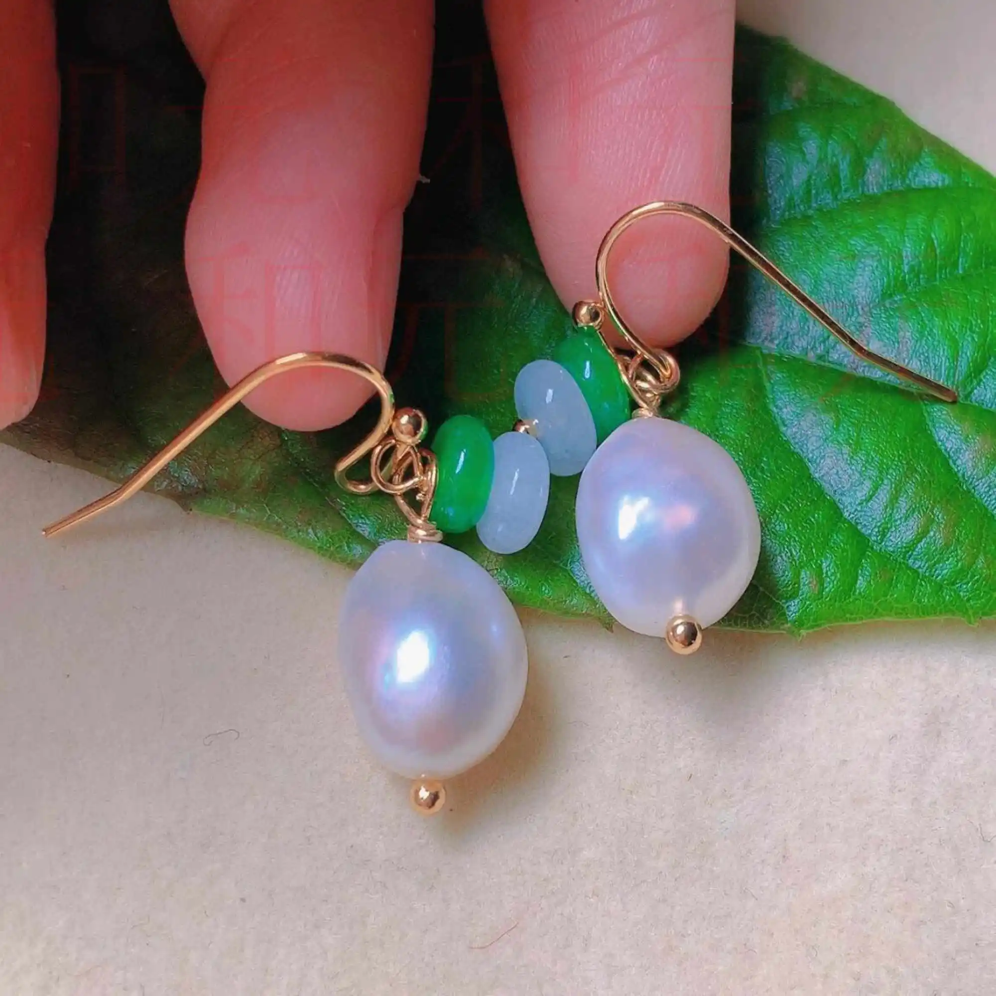 

Natural white freshwater baroque green pearl jade gold earrings gift Hook Aquaculture Christmas Women Diy Thanksgiving Wedding