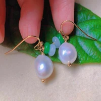 natural white freshwater baroque green pearl jade gold earrings gift hook aquaculture christmas women diy thanksgiving wedding