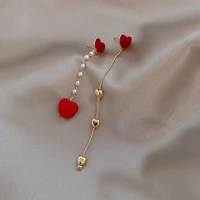 korean style lovely heart pendant long tassel earrings asymmetrical sweet personality earrings love ear line ear studs
