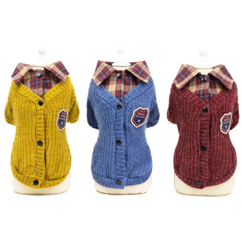 Вязаный свитер для домашних животных теплое осенне-зимнее пальто с лацканами