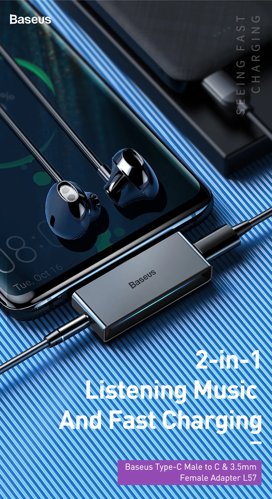 Baseus L57 usb type c адаптер usb c до 3,5 мм aux Наушники адаптер с PD 18 Вт Быстрая зарядка для телефона type c Jack