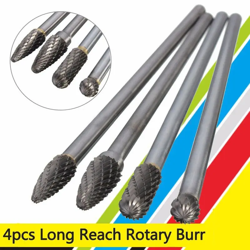 

4p 6 Long Reach Rotary Burr Set Double Cut Tungsten Carbide Bit 1/4 Shank 2019