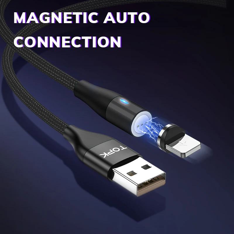 TOPK AM60 3rd Generation LED Magnetic Cable for iPhone 11 Pro Max Xs X 8 7 6 5s Plus USB Data Charging Cable| |