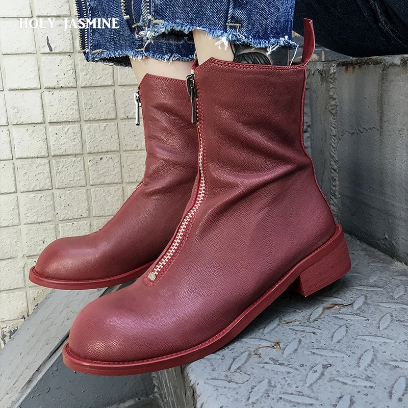

2020 INS Hot Women Ankle BootsSolid Color Sheepskin Super Soft Booties 22-25 Cm Length Wild Shoes Woman Increased Western Boots