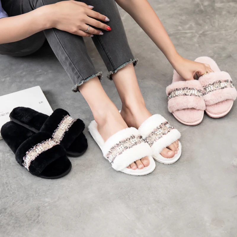 Women Home Slipper Winter Warm Shoes Woman Slip On Flats Slides Female Faux Fur Slippers Indoor Flip Flops | Обувь