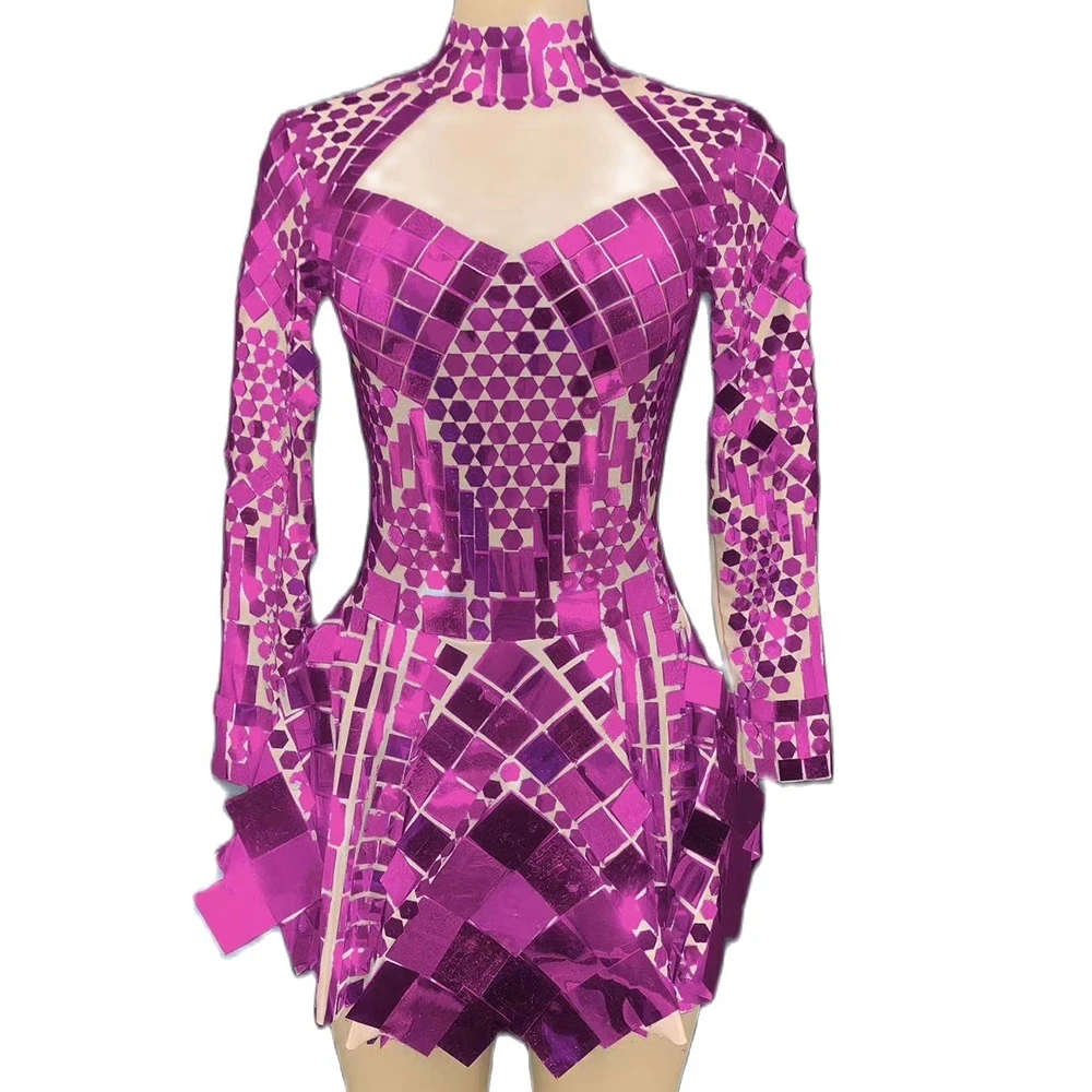 

Sexy Club Mirror Shinny Dress Women Dresses Birthday Party Outfit Jazz Dance Costume