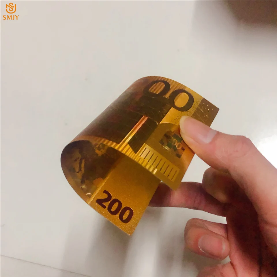 24k Золотая банкнота евро 200 сбор денег цветной счет бумажных и украшения|Золотые