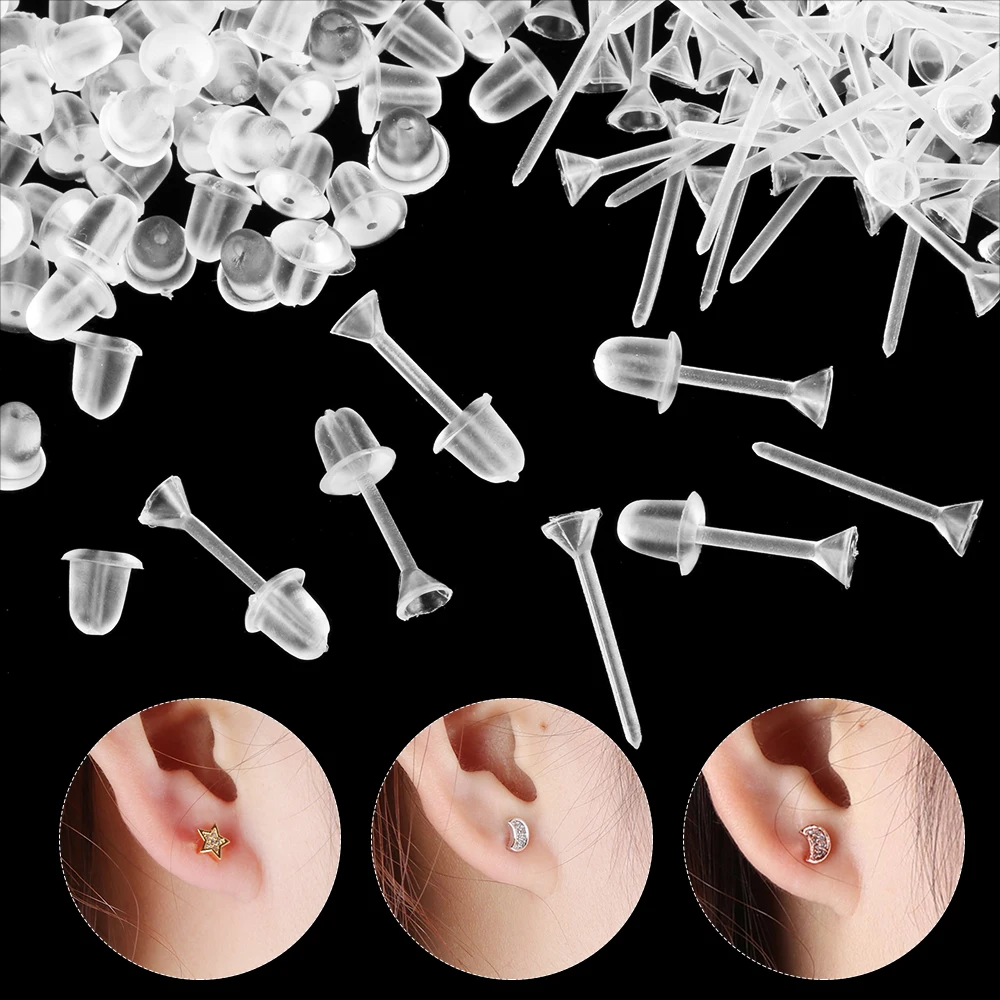 100 пар пластиковых сережек прозрачные застежки для ушей и силиконовые резиновые