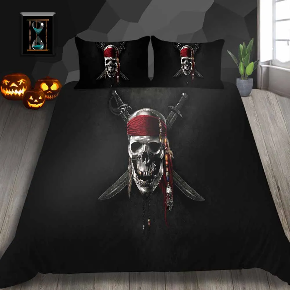 

Thumbedding Pirate Skull Print Bedding Set Single Size Fashionable Duvet Cover Queen Retro Soft Full Twin King Double Bed Set